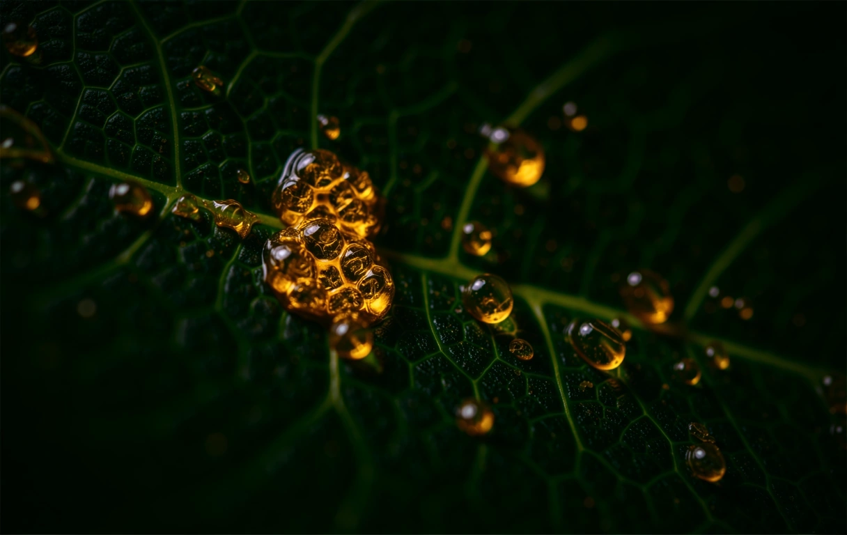 Detailní makro snímek listu s buněčnou strukturou